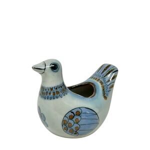 Vintage Tonala Signed Bird Planter Mexico Handpainted Stoneware Small Blue Glaze
